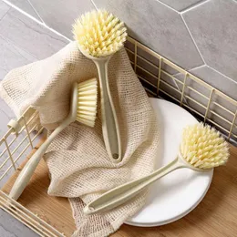 Practical Hanging Natural Wheat Straw Long Handle Pan Pot Brush Dish Bowl Washing Cleaning Toilet Brush Kitchen Cleaning Tools H jllUSA