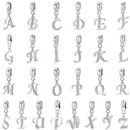 Novo pingente de 26 letras em inglês S925 pingentes de prata em forma de pulseira pandora com contas de furo grande contas diy pequenos acessórios atacado