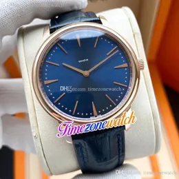 Nowy 40mm Zegarek Mężczyzna Miyota 8215 Automatyczna Róża Złota Case Brown Ręce Niebieski Dial Niebieski Skórzany Pasek Tanie Wysokiej Jakości Czas Rozgardzony E126B1