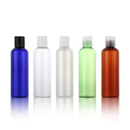 50pcs 200ml plastic transparent/blue/brown flask bottle for shampoo shower gel lotion With Disc Cap refillable