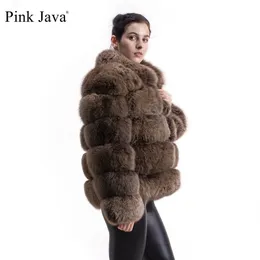 Różowy Java QC8139 Arrival Kobiety Zima Gruba Fur Coat Prawdziwa Kurtka Wysokiej Jakości Stojak Collar Outfit Luksusowy 211220