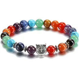 Healing Seven Chakras Beads Owll Charms Bracelet Women Men Woven Energy Buddha Bracelets Jewelry