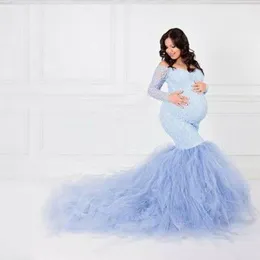 Lace Shoulderless Pregnancy Dress Photography Long Sleeve Mesh Maternity Maxi Gowns For Photo Shoot Pregnant Women Dress1