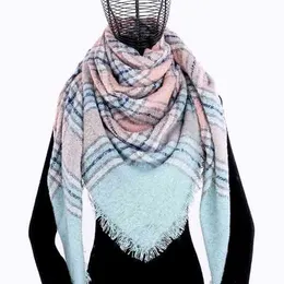 Vinter Cashmere Plaid Scarf Shawl Sjaal Kvinna Poncho Triangle Bandana Designer Wrap Stor Stoles Luxury