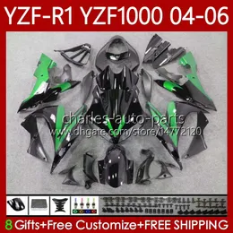 طقم هيكل السيارة ل Yamaha YZF R 1 1000 CC YZF1000 YZF-R1 2004 2005 2006 OEM Body 89NO.97 YZF R1 1000CC أسود أخضر 2004-2006 YZF-1000 YZFR1 04 05 06 دراجة نارية