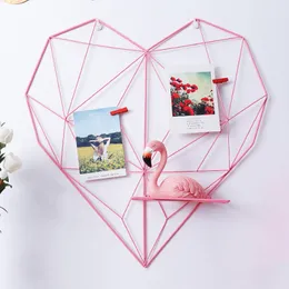 Love Heart Shaped Iron Storage Rack Wall Hanging Photos Postcard Metal Grids Storage Holder Wall Decor For Bedroom Livingroom Y200429