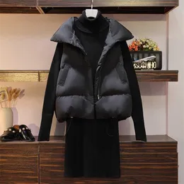 Oversize Women Vest Cotton Coat Loose Casual Sleeveless Black White Jacket Gilet Femme Autumn Winter Sweater Lady Knit Dress 4XL 211220