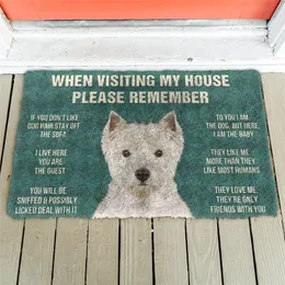 3D Si prega di ricordare West Highland White Terrier Cani Regole della casa Zerbino antiscivolo Tappetini per porte Decor Portico 220301