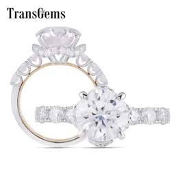 TRANSGEMS 14K Biały i Żółty Złoty Centrum 5CT 11mm GH Kolor Moissanite Pierścionek zaręczynowy dla kobiet Rocznica złota pierścień U Kształt Y200620