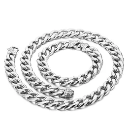 Hot Selling Xmas gåvor 11mm / 15mm bred silver rostfritt stål material Curb kubansk kedja halsband armband mens hip-hop smycken set