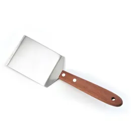 Paslanmaz çelik biftek spatula gözleme kazıyıcı turner ızgara sığır eti kızarmış pizza kürek ahşap sap mutfak barbekü araçları dh0002