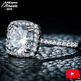 3.28 Satış Sona Diamond S925 STERLING Gümüş Yüzük Vs Clarity 2 Karat Lüks Zarif Yüzük Düğün Nişanımı Seviyorum MOM 925 Y200321