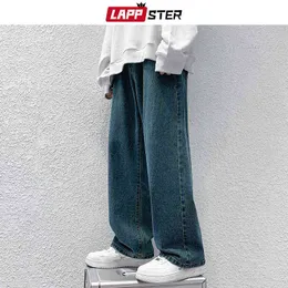 lappster y2k preto baggy calas de brim para homem 2022 streetwear perna larga grfico baixo aumento da moda coreana 0309