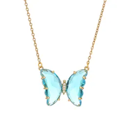 Fashion Stainless Steel Six Colors Crystal Butterfly Pendant Necklace For Women Glamour Female Color Necklace Jewelry