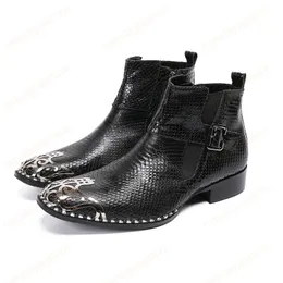 British Buckle Party Men Dress Boots Black Genuine Leather Male Ankle Boots Zipper Motorcycle Short Boots Botas