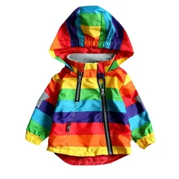 Liligirl Boys Girls Rainbow Coat Z Kapturem Słońce Wodoodporne Kurtka Dla Dzieci Na Wiosna Jesień Dzieci Odzież Odzież Odzież Outwear LJ200831