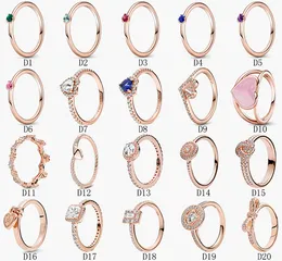Kvinnors 925 Sterling Silver Wedding Rings Cubic Zirconia Diamanter för Pandora Style Kvinnor Nya Dubbel Wishbone Solitaire Ring Dam Gift med Original Box