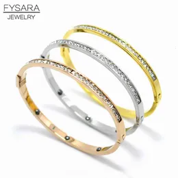 Classic Luxury Brand Thin Row Cubic Zircon Crystals Bracelets & Bangles for Women Stainless Steel Lover Pulseiras Wedding Gift