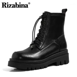 Rizabina Real Leather Woman Short Boots Fashion Platform Толстая каблука теплые зимние туфли женщина повседневная ежедневная обувь размер 34-401