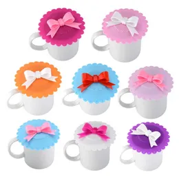 Lovely Bow Silicone Watertight Cup Lid Cover Mug Cap Heat Resistant Leakproof Colorful Bowknot