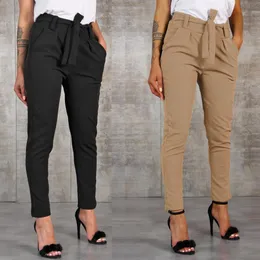 Office Lady Black Suit Pants With Belt Women High Waist Solid Long Trousers Fashion Pockets Pants Trousers Pantalones New 201113