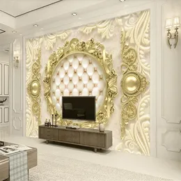 3d luxury golden flower wallpapers European pattern soft package 3d stereoscopic wallpaper