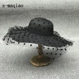 s-maqiao New Summer French Straw Hat Elegant Dot Mesh Lady Sun Hat Outdoor Women Leisure Cap Fashion Vacation Hat Y200714