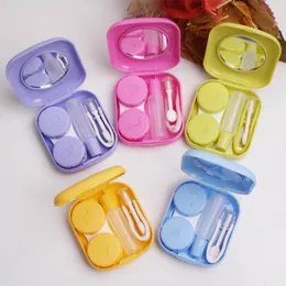 Mini Square Contact Lens Accessories Case with Mirror Women Eyes Colored Contact Lenses Box Container Lovely Travel Kit