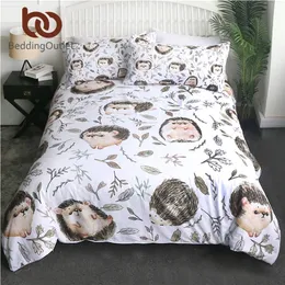 Beddingloutlet Jeż Kołdra Pokrywa Kreskówka Kids Pościel Zestaw Liści Floral Bedspread Brown Edredom Unicorn Animal Bedlinen 3szt 201210