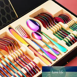 24PCS Tableware Gold Cutlery Set Dishes Dinnerware Set Knives Forks Spoons Western Kitchen 1010 Stainless Steel Dinner Dropship