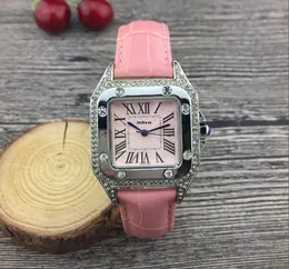 Moda luksusowe kobiety czarne skórzane zegarek ładny designerski kwadratowy diamenty Lady Watch Wysokiej jakości kwarc Clock335y