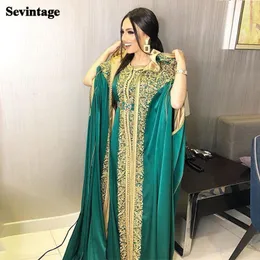 Sevintage 2 Pieces Moroccan Caftan Satin Long Evening Dress Appliques Lace Muslim Prom Gowns Dubai Arabic Women Party Dresses LJ201120