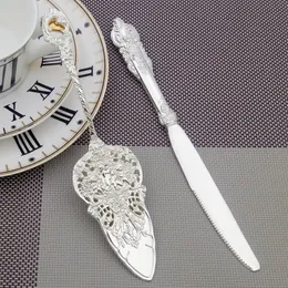 Silver Cutlery Wedding Cake Knife Shovel Cake Server Set Korean Silverware Cheese Cutter Spatula Birthday Party Tableware 8inch 201118