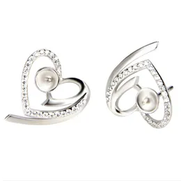 Heart Zircon Sterling 925 Stud Earrings Settings Silver Pearl Mounting Unfinished Earring Jewelry Making 5 Pairs