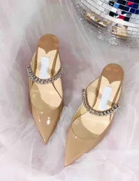 Lüks Yaz Sandalet Bayanlar Bing Elbise Ayakkabı Pompaları Kadın Yüksek Topuklu Kristaller Ayak Bileği Kayışı Nokta Toe Terlik Kutu EU34-43 Ile Zarif Gelinlik