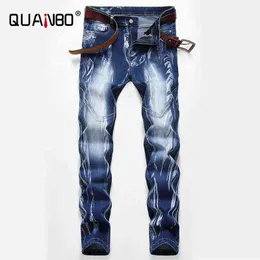 Mais de tamanho 40 42 homens afligidos jeans jeans 2020 nova lavagem de moda branco azul magro elasticidade jeans jeans g0104