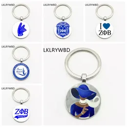 Artwork Zeta Phi Beta Keychain, ZPB -Brief, griechischer Typenschild, handgefertigtes Kunstgemälde, runde Glasschlüsselkäse weibliche Geschenkschlüsselkette