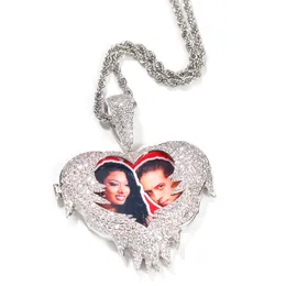 Hotsale Mężczyźni Kobiety Kąt Heart Custom Made Photo Medaliony Naszyjnik wisiorek z 24-calowym łańcuchem Lina Ładny prezent dla przyjaciela dla rodziny