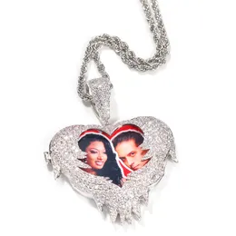 Hotsale Men Women Angle Heart Custom Made Photo Medallions Pendant Necklace with 24inch Rope Chain Nice Gift for Friend for Family