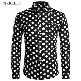 Czarny Biały Polka Dot Koszula Mężczyźni Chemise Homme Casual Button Up Mens Sukienka Koszulki Ogród Point Camisas Masculina USA Rozmiar XS-XXL 220222