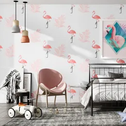 Papel de pared de flamenco Rosa nórdico, decoración del hogar, papel tapiz Ins para dormitorio, paredes de salón, papel de casa, mapa del mundo para pared1