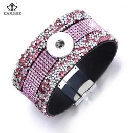 Tennis RoyalBeier Wide Punk Leather Bracelet 18mm/20mm DIY Snap Buttons For Women Three Colors Pulseras Rhinestone Stone Bracelets1