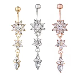 Floral diamond belly button nails Stainless steel piercing button ring Plum blossom long pendant