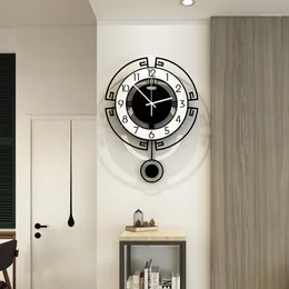 Wall Clocks Swing Acrylic Quartz Silent Round Clock Modern Design 3D Digital Pendulum Watch Living Room Home Decor BB501