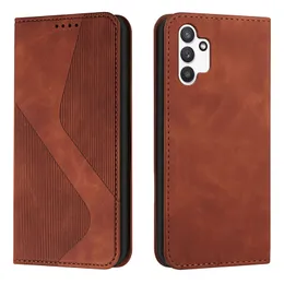 Hud Feel Leather Wallet Fodral för Samsung A32 A52 A72 A22 A12 A42 S21 Plus S21FE S Linje Magnetic ID-kort Stativ Flip Cover