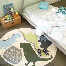 Barn Rug Round Baby Crawling Play Mat Diameter 120cm Dinosaur Kanin Barnmattor Mjukt golv Non-Slip filtar för Nursery LJ201113