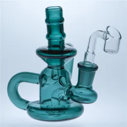 Verde escuro Bóia Base Bongs Reciclador Dab Rig Vidro Bong Fumar Hookah 14mm Joint Banger Vidro Bong Barato Vidro Bongs de Água