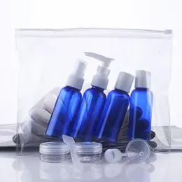 青い旅行のサイズのボトルセット化粧品包装10pc /セットプラスチックキット50mlローションクリームスプレー容器