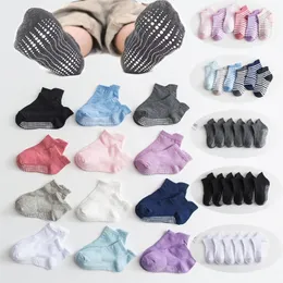 6 Pairs/lot 0 to 6 Yrs Cotton Children's Anti-slip Boat Socks Low Cut Floor Sock For Kid With Rubber Grips Four Season LJ200828