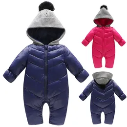 Spädbarn Bomull-Padded Kläder Vinter Outwear Snowsuit Romper Toddlers Boys Girls Tjocken Kläder Hooded Solid Färg Baby Kläder 201030